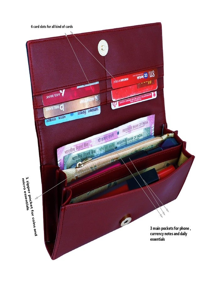 ALSU Women's Wallet | Ladies Purse Clutch | Phone Pocket | 6 Card Slots | Faux Leater material-jln011 (Maroon) - Image 5